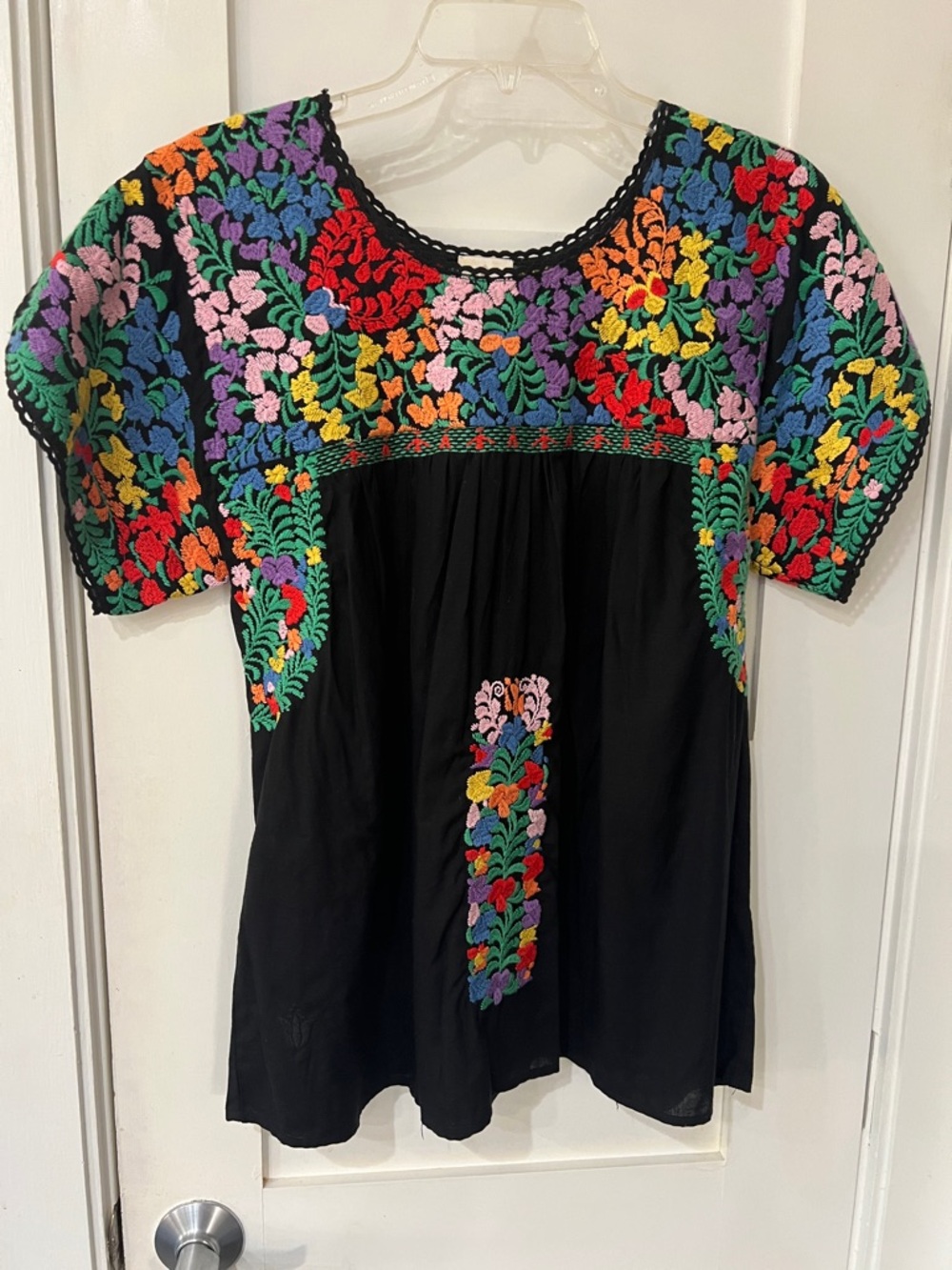 Black Floral Embroidered Peasant Tunic